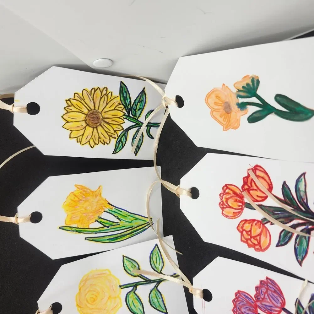 Hand Crafted Floral Colorful Gift Tags Thank You Cards Set of 12